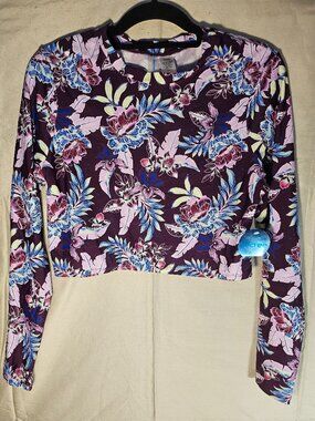 Decree Women's Multicolor Cropped Body Long Sleeve Swim Top Size XXL